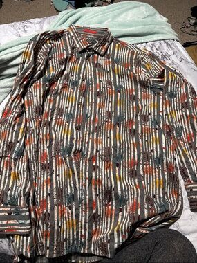 Luchiano Men's Long-Sleeve Striped Print Shirt in Multi-Color